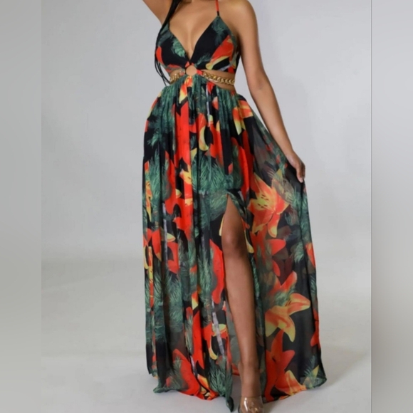Tropical Print Maxi Dress - Picture 1 of 4